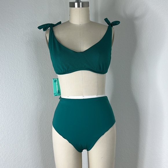 Calzedonia Bikini Top Waffle Tie Teal Underwire Scoop Canotta Anna - Picture 3 of 9